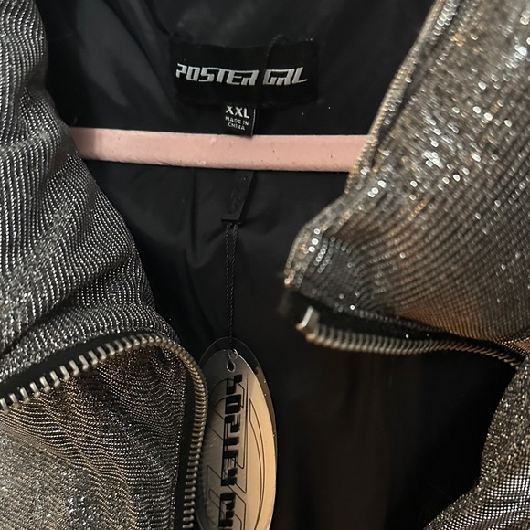 NWT POSTER GIRL Silver Glittery Puffer Jacket - Picture 2 of 4